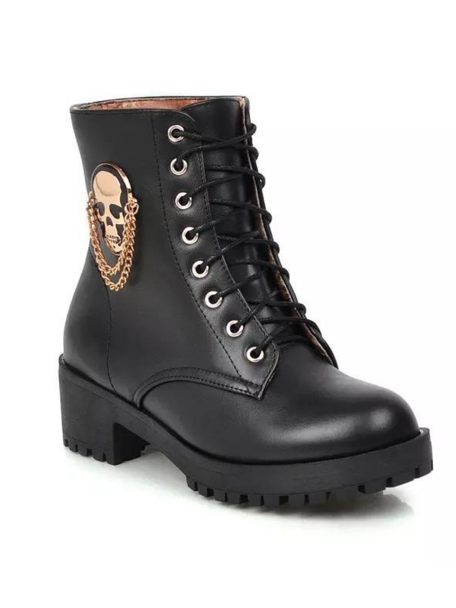 Women's Lace-Up Skull Ankle Boots