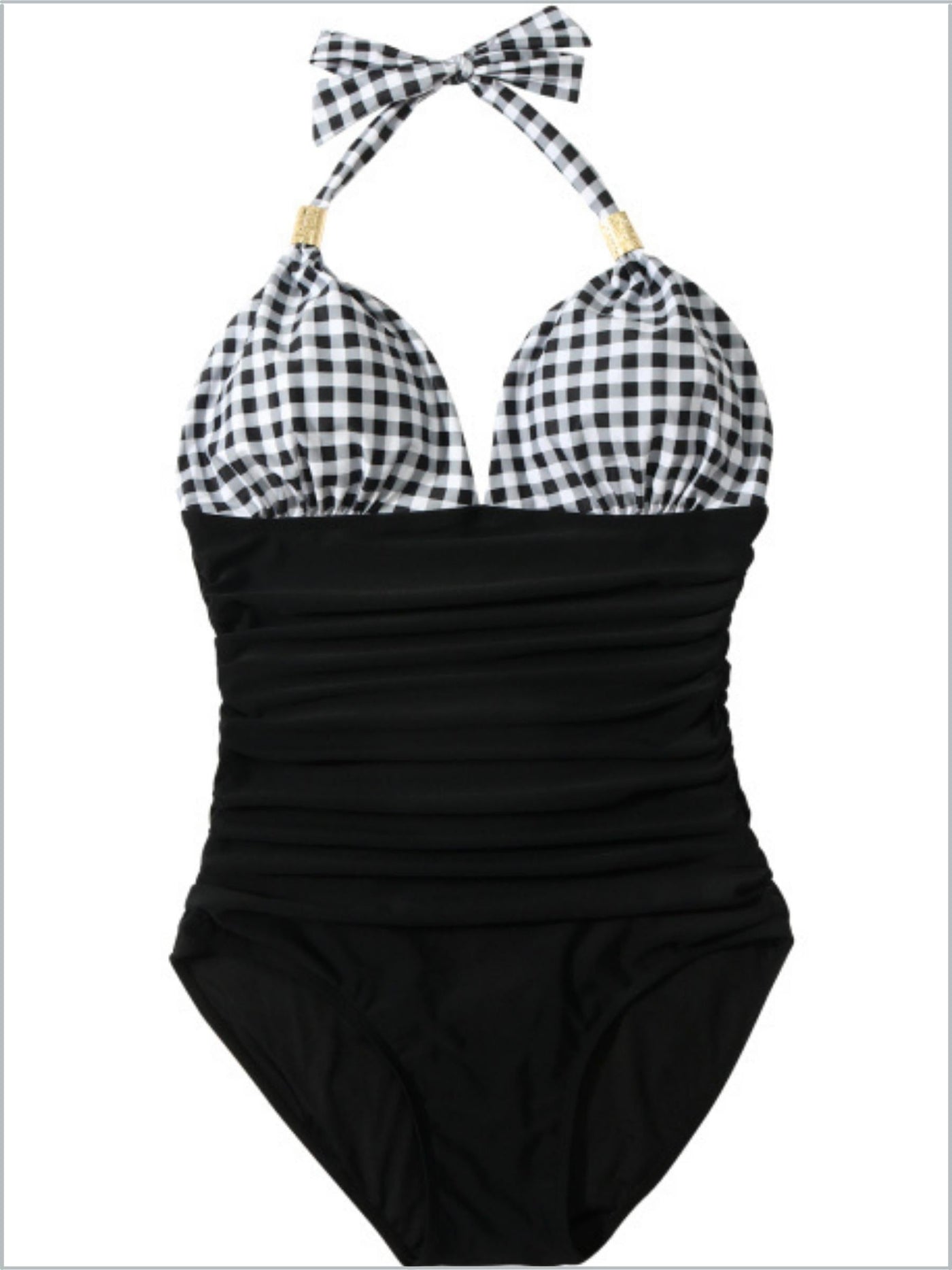 Women's Gingham Colorblock One Piece Swimsuit