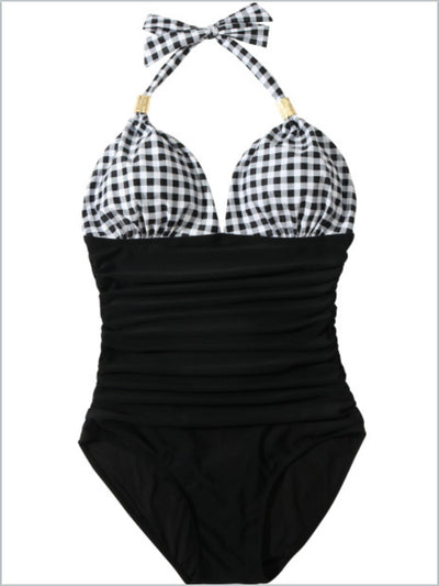 Women's Gingham Colorblock One Piece Swimsuit