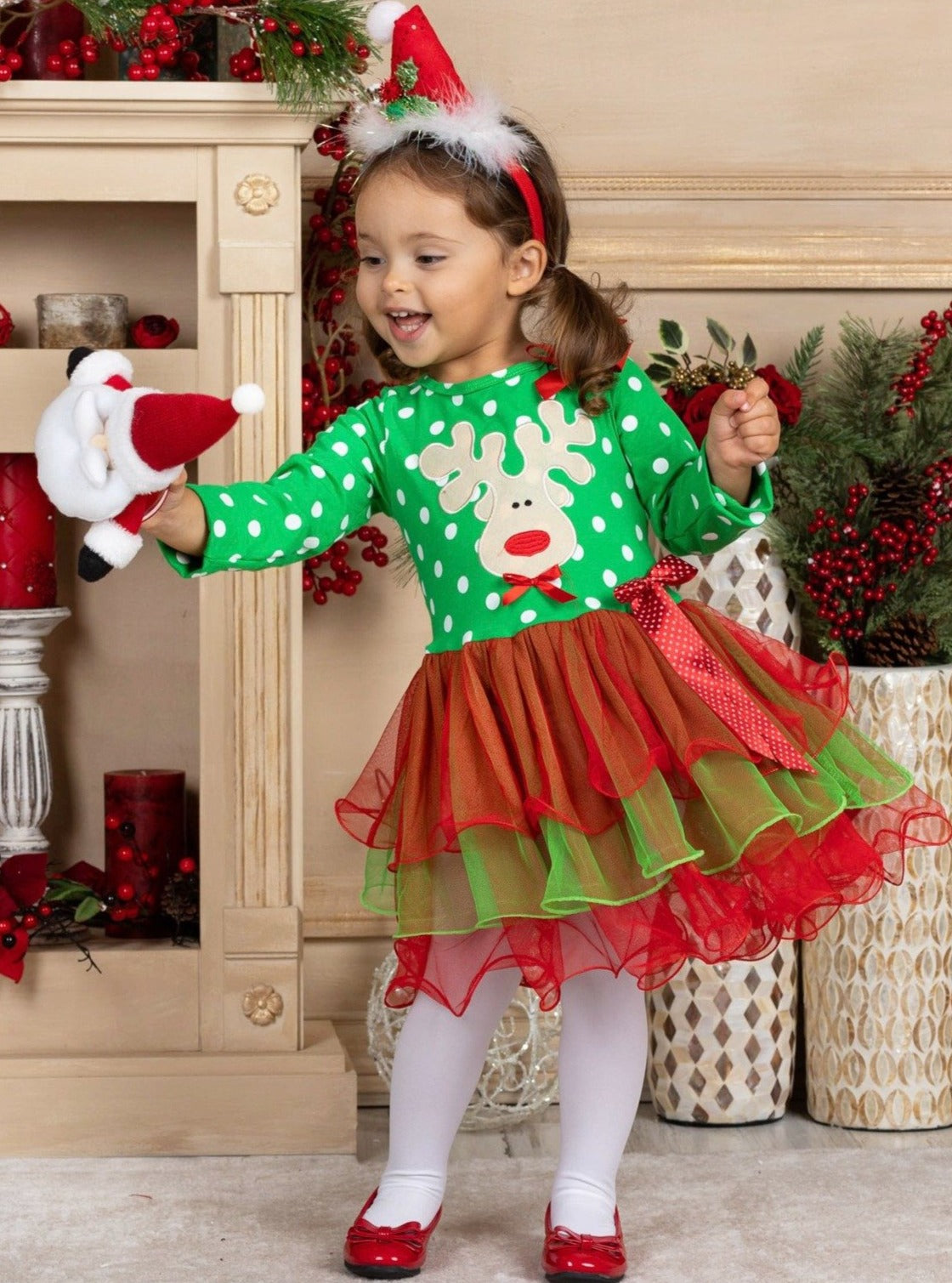 Christmas Dresses | Girls Polka Dot Bodice Christmas Tiered Tutu Dress