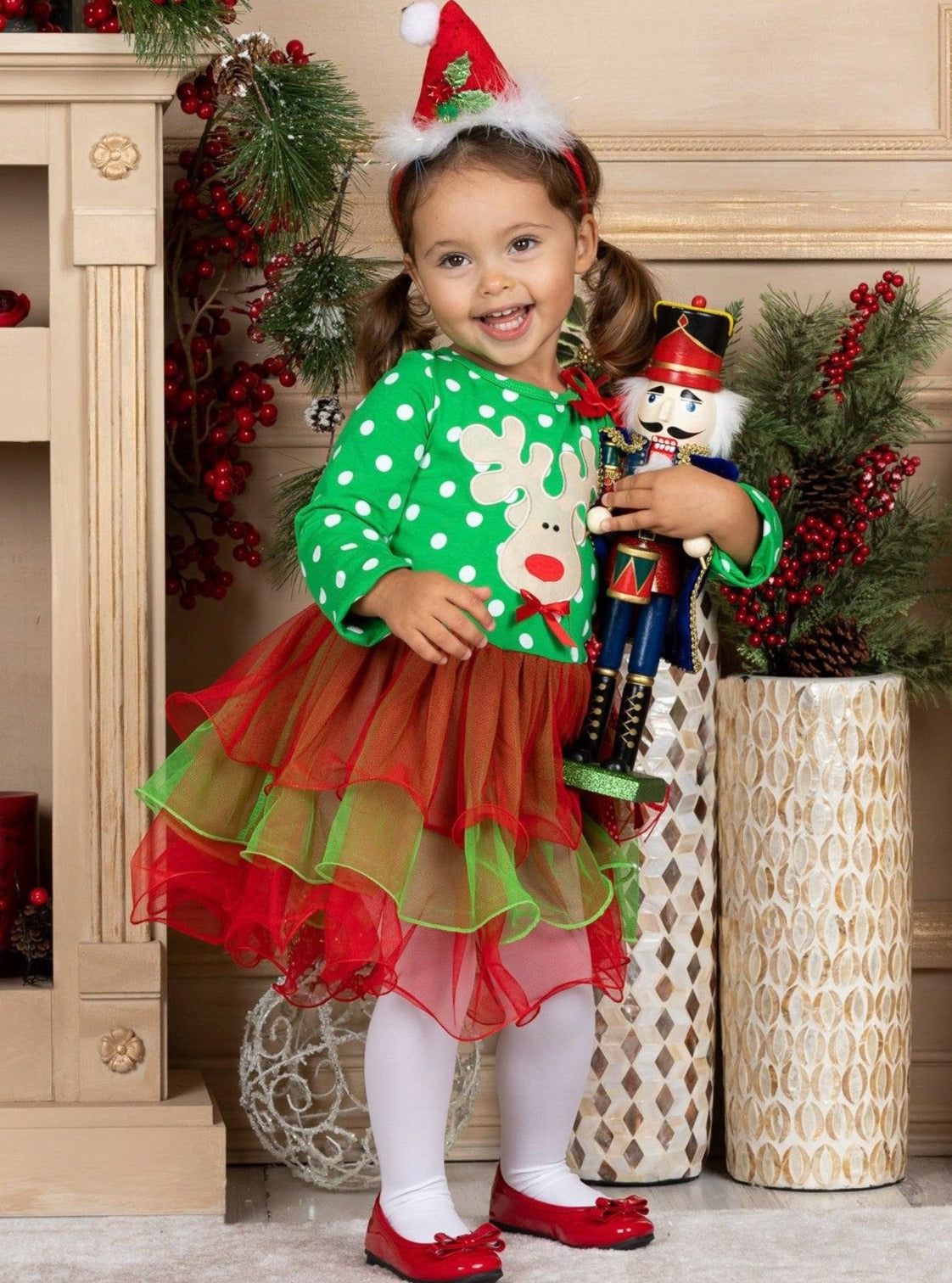 Christmas Dresses | Girls Polka Dot Bodice Christmas Tiered Tutu Dress