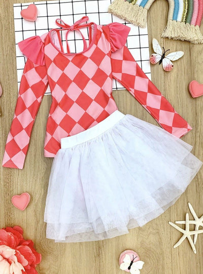 Toddler Rash Guard Swimsuit | Plaid One-Piece Swimsuit & Tutu Skirt