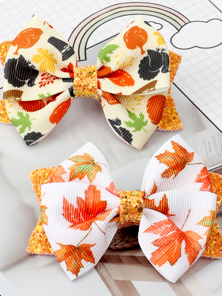 Girls Accessories | Autumn Sequin Bow Hair Clips - Mia Belle Girls