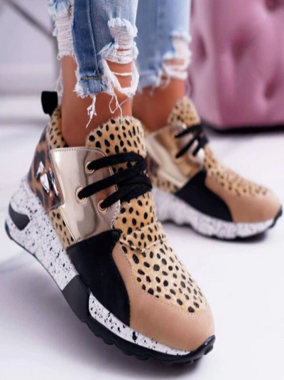 Women's the Gold Cheetah Platform Sneakers By Liv and Mia - Mia Belle Girls