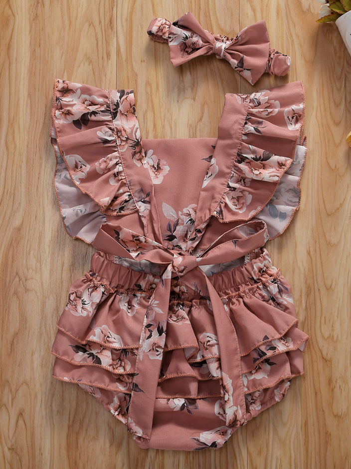 Baby Ruffled Bum Onesie with Headband Set