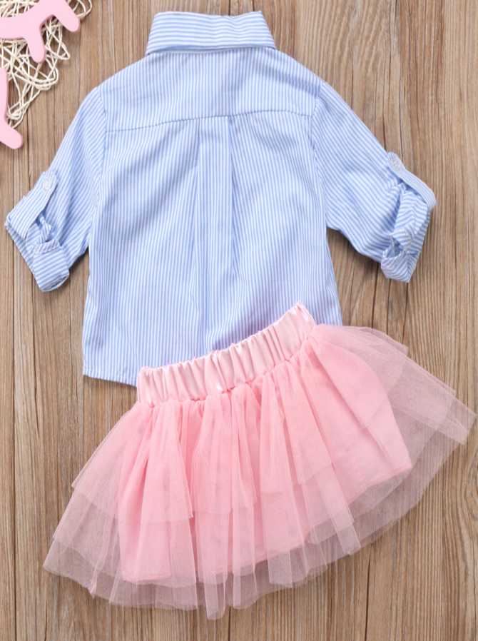 Girls Always Need Pink Button-Down Shirt with Tutu Skirt Set - Mia Belle Girls