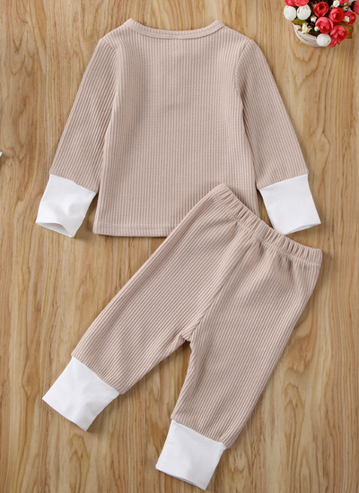 Baby At Rest Ribbed Long Sleeve Top And Legging Set Beige