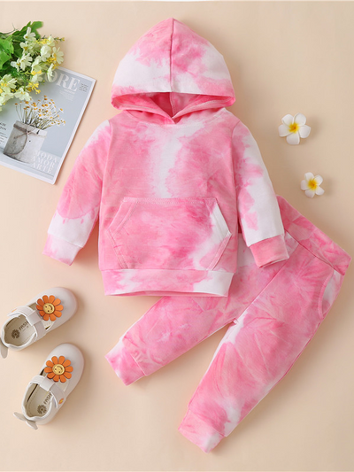 Baby Little Miss Tie Dye Diva Hooded Sweatshirt and Pants Set Pink
