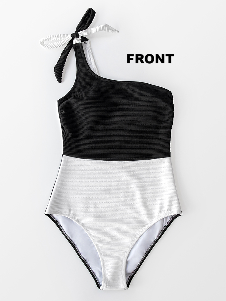 Women's One Shoulder Reverse Color Block One Piece Swimsuit - Mia Belle Girls