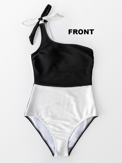 Women's One Shoulder Reverse Color Block One Piece Swimsuit - Mia Belle Girls