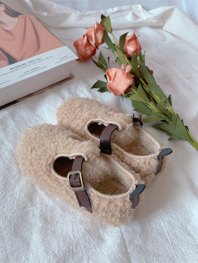 Wooly Warm T-Strap Flats by Liv and Mia