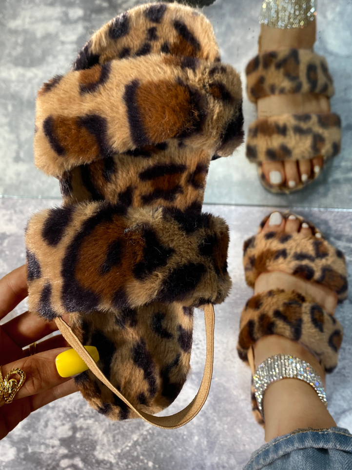 Women's Leopard Fuzzy Slides By Liv and Mia - Mia Belle Girls