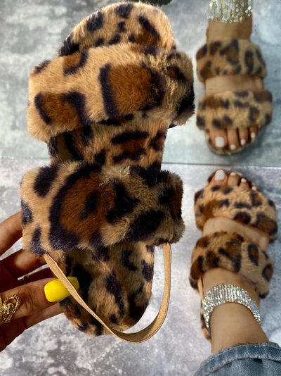 Women's Leopard Fuzzy Slides By Liv and Mia - Mia Belle Girls