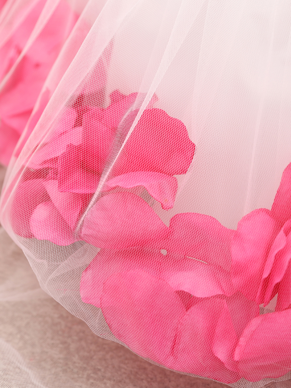 Baby Dress with Flower pedal hem and belt with flower applique pink