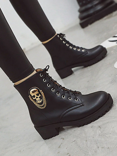 Women's Lace-Up Skull Ankle Boots
