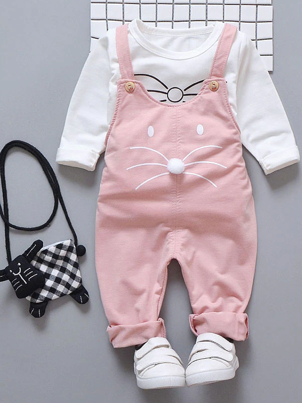 Baby Hunny Bunny Long Sleeve Shirt and Overalls Set Pink