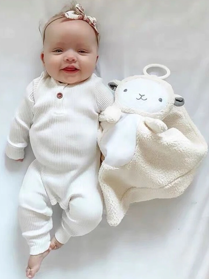 Baby Ribbed Long Sleeve Romper Onesie With Buttons Beige