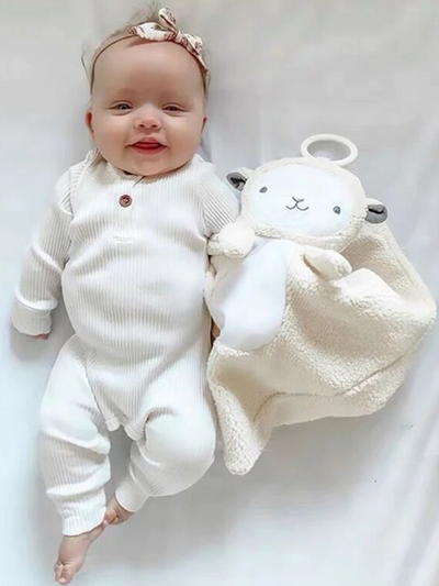 Baby Ribbed Long Sleeve Romper Onesie With Buttons Beige