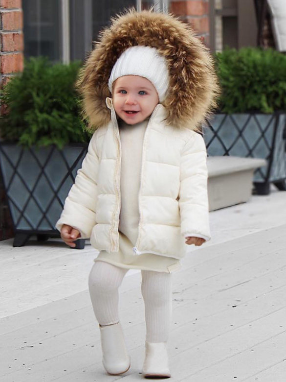 Baby It's Cold Outside Fur Hooded Full Zip Coat - White