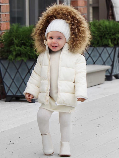 Baby It's Cold Outside Fur Hooded Full Zip Coat - White