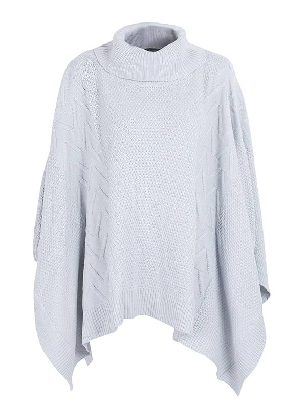 Women's Turtleneck Pullover Poncho Cardigan White