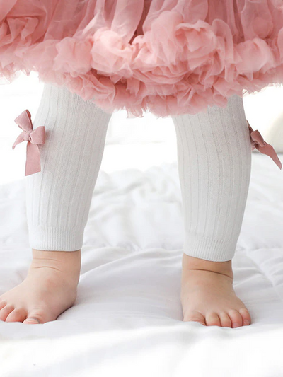 Baby Happy-BOW-Lucky Ribbed Leggings White