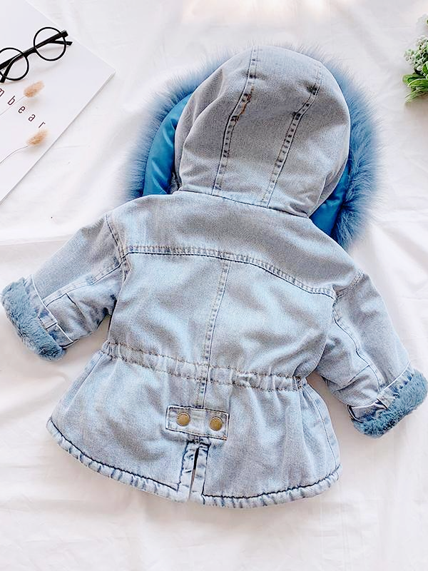 Baby Lush Faux Fur Lined Denim Hooded Jacket - Blue