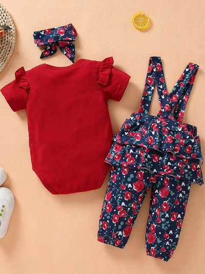 Baby Precious Petal Overall Short Sleeve Romper Pullover Set Red