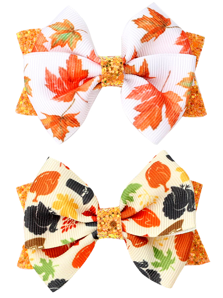 Girls Accessories | Autumn Sequin Bow Hair Clips - Mia Belle Girls