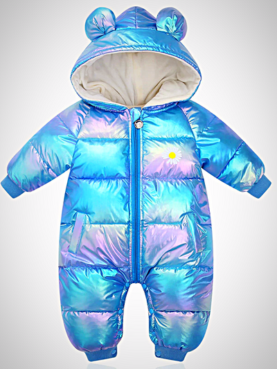 Baby Metallic Puff Snowsuit Onesie- Mia Belle Girls