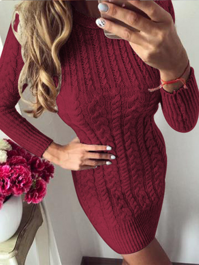 Women's Classic Knit Long Sleeve Sweater Dress Burgundy
