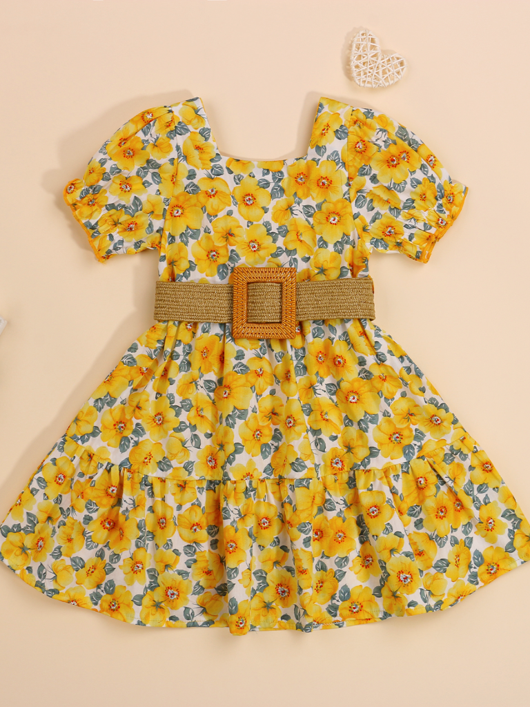 Girls Cute Outfit Ideas | Floral Dress with Belt | Mia Belle Girls