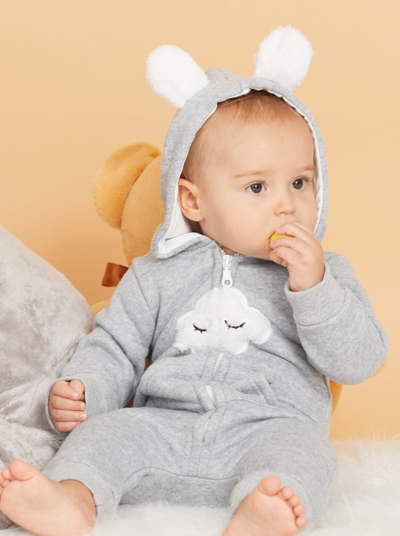 Baby Surrounded by the Clouds Hooded Onesie - Grey