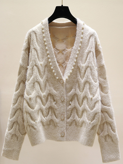Women's Pearl Knit Button Down Cardigan Beige