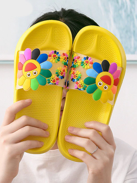 Women's Colorful Smile Sunflower Slides By Liv and Mia