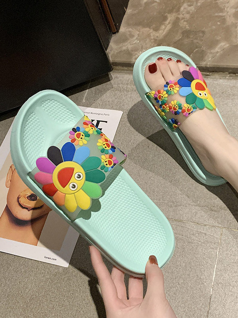 Women's Colorful Smile Sunflower Slides By Liv and Mia