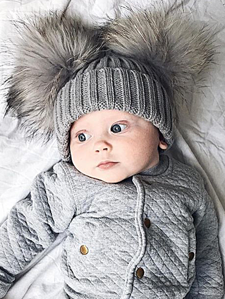 Baby Faux Fur Pom Pom Kint Bobble Hat - Mia Belle Girls