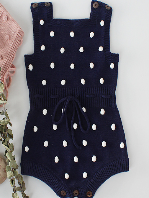 Baby Polka Dot Darling Autumn Knit Pom-Pom Romper Onesie