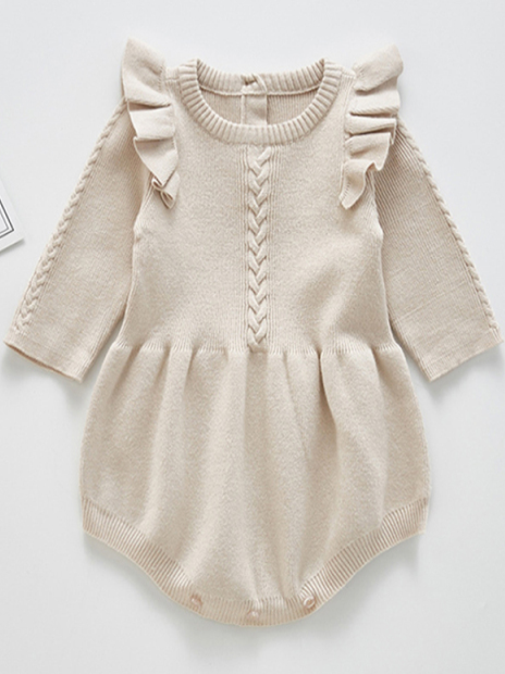 Baby Frill Seeker Frilled Wool Romper Onesie Ivory