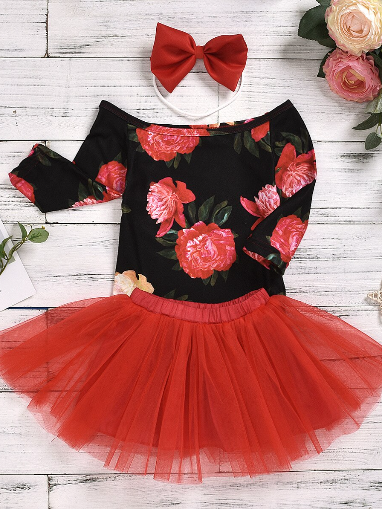 Baby Floral Onesie Tutu Skirt and Headband Set - Mia Belle Girls