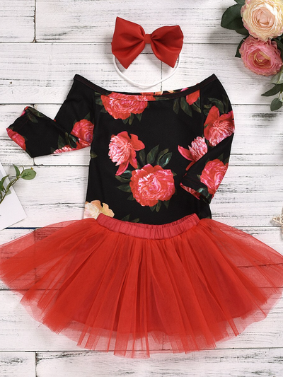Baby Floral Onesie Tutu Skirt and Headband Set - Mia Belle Girls