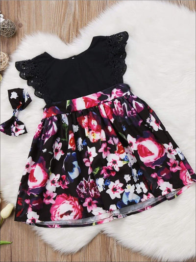 Big Sister & Little Sister Floral Print Ruffled Sleeve Dress with Matching Bow - Casual Spring Casual Dress