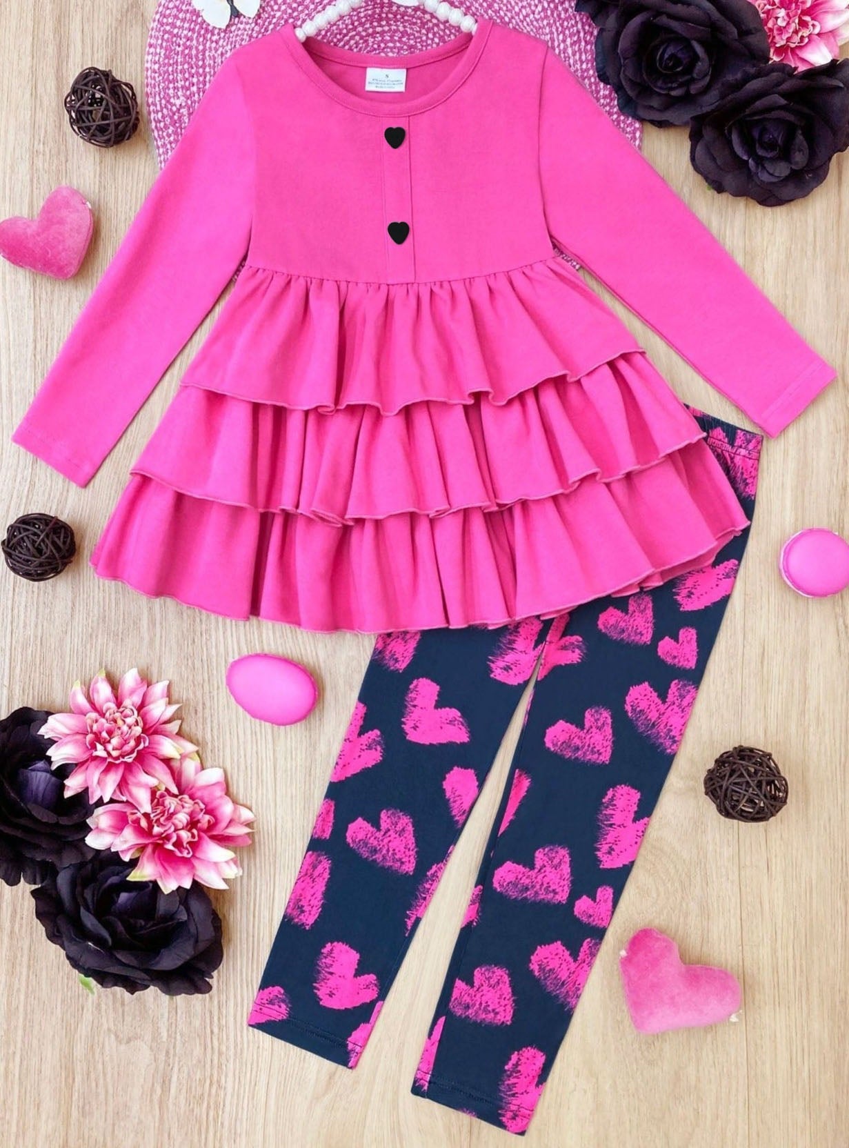 Little Miss Sweetheart Tiered Tunic & Legging Set - Mia Belle Girls