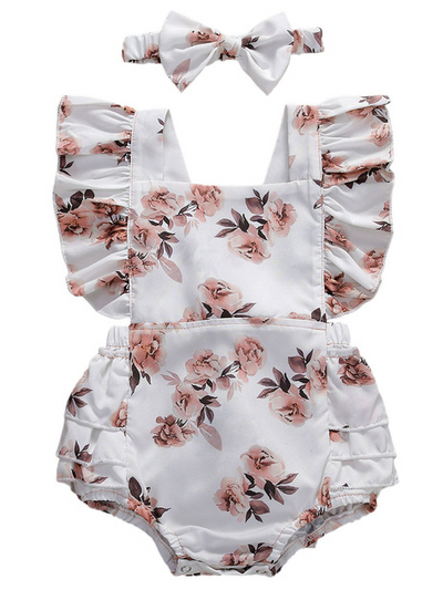 Baby Ruffled Bum Onesie with Headband Set