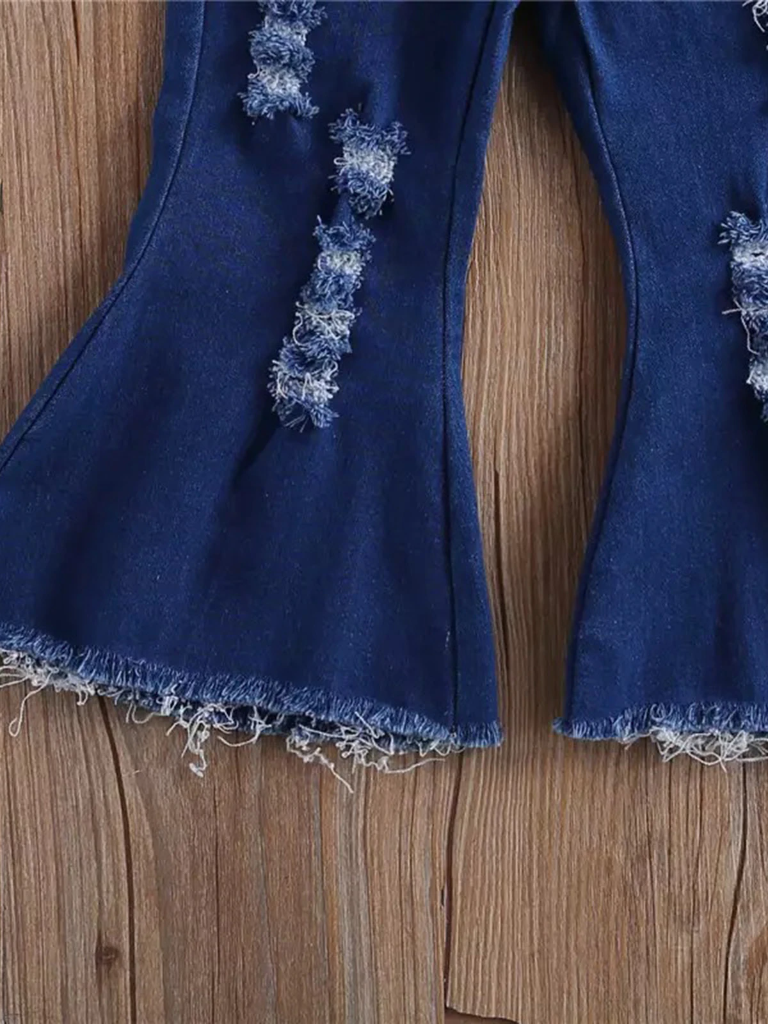 Girls Cowgirl Outfits | Eyelet Halter Top and Bell-Bottom Jeans Set