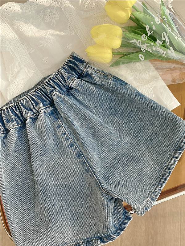 Toddler Casual Outfit | Girls Ruffle Lace Blouse & Denim Skort Set