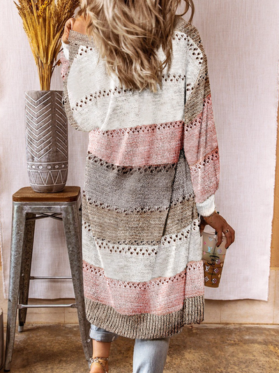 Women's Color Block Charisma Knee Length Cardigan Pink