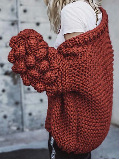 Women's Thick Knit Bell Sleeve Cardigan Red