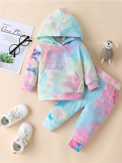 Baby Little Miss Tie Dye Diva Hooded Sweatshirt and Pants Set Light Blue
