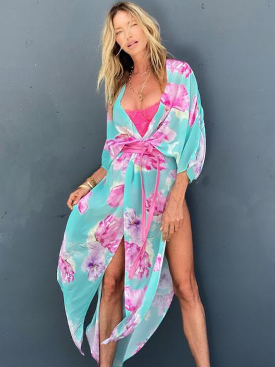 Women's Watercolor Floral Kimono Cover Up